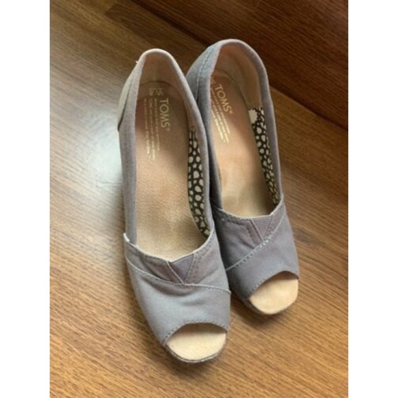 TOMS CORBEL Canvas Peep Toe Wedge TAUPE Women 8 - Picture 2 of 5